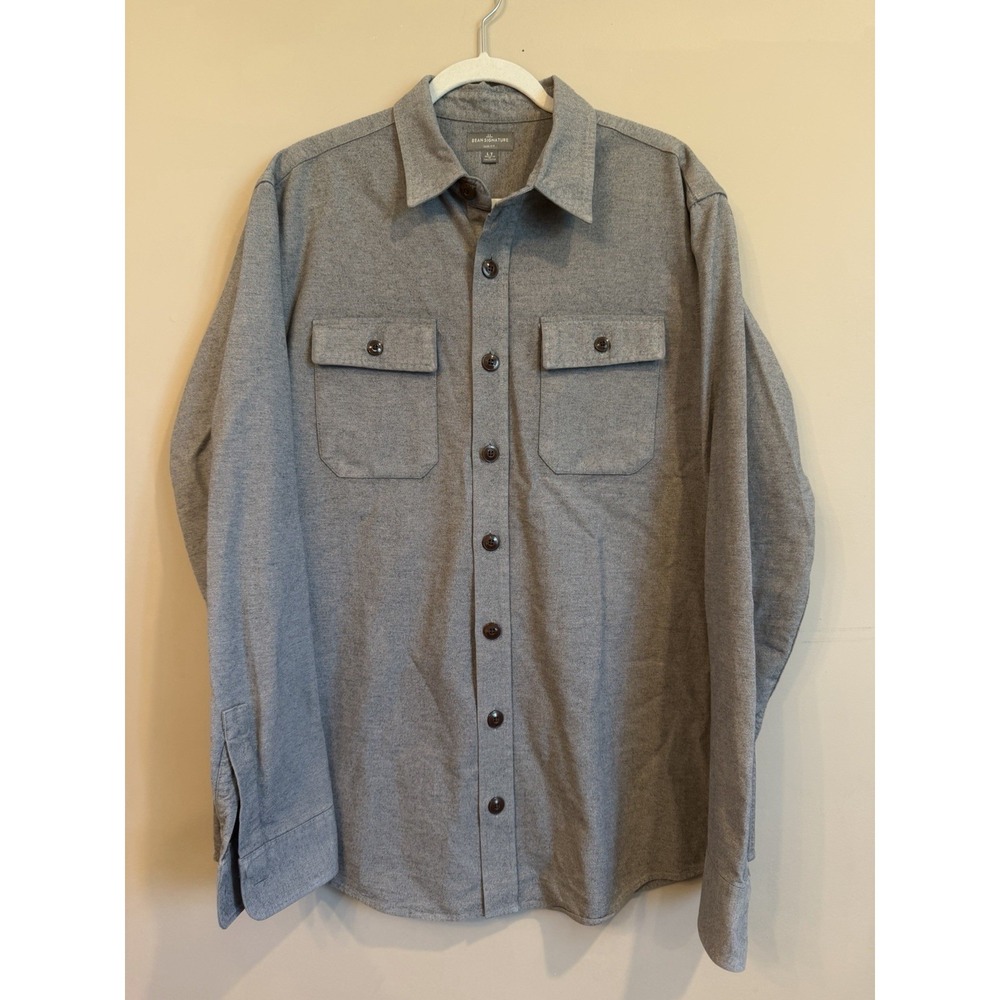 LL Bean Signature Archive Chamois Flannel Shirt‎ Gray Cotton Large  Tall
